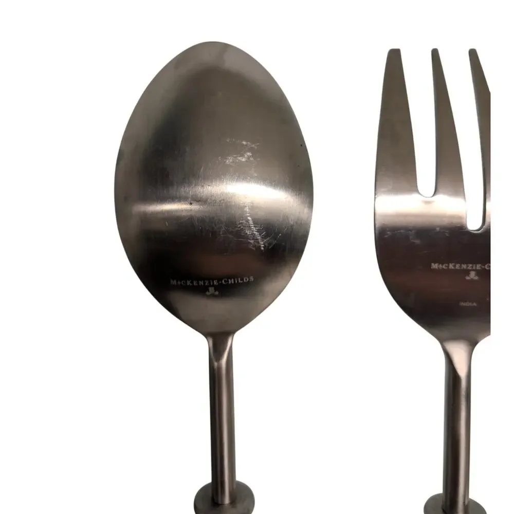 Mackenzie Childs Royal Check Supper Club Salad Serving Fork, Spoon & Pie Server